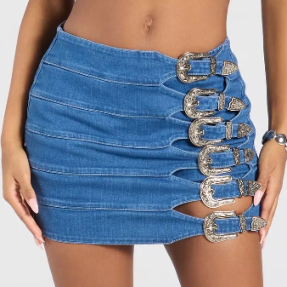 Stretch Denim Buckle Down Westen Skort Large Festival Praire